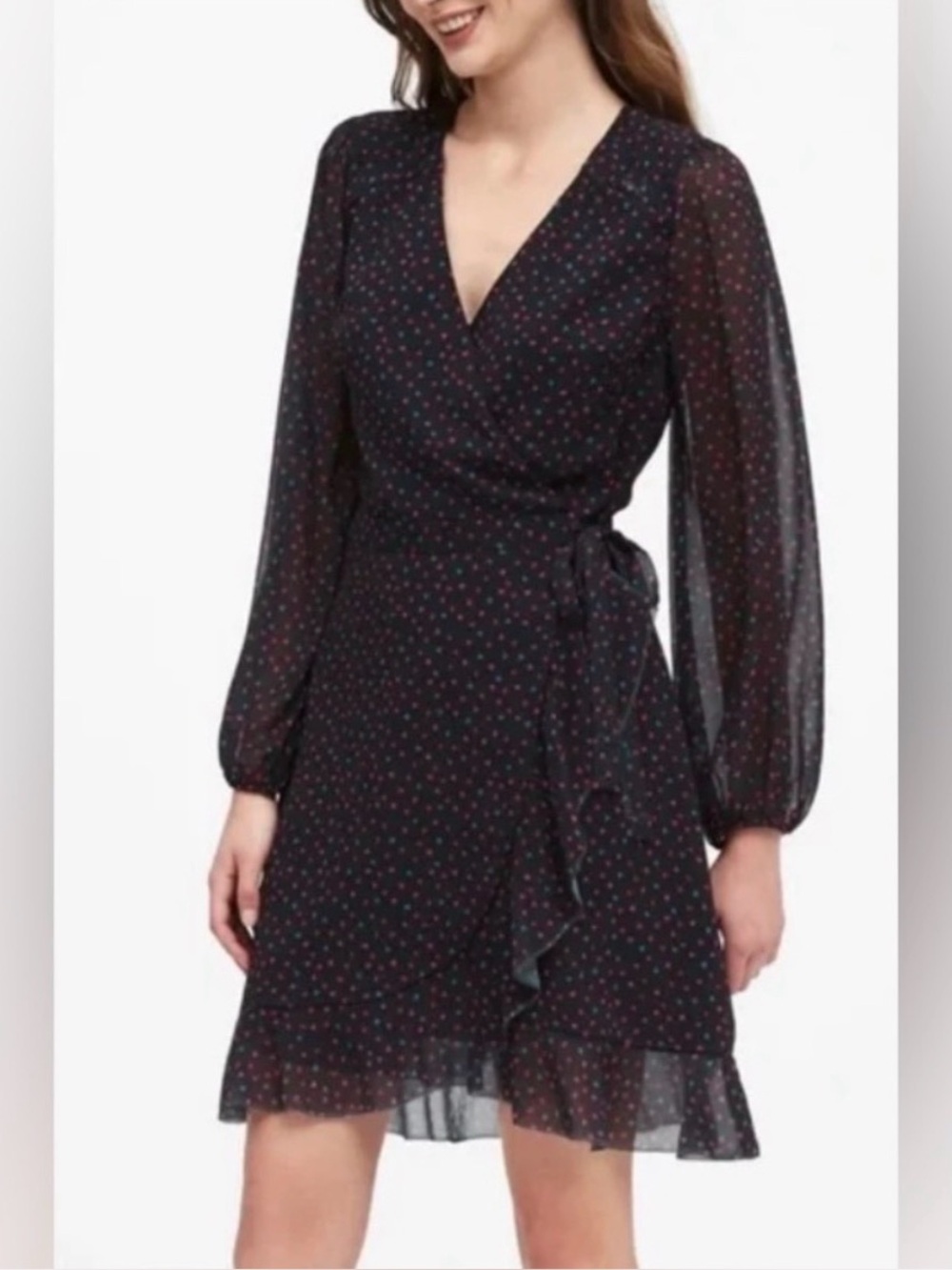 Banana Republic Women's Black Polka Dot Wrap Dress Size 4